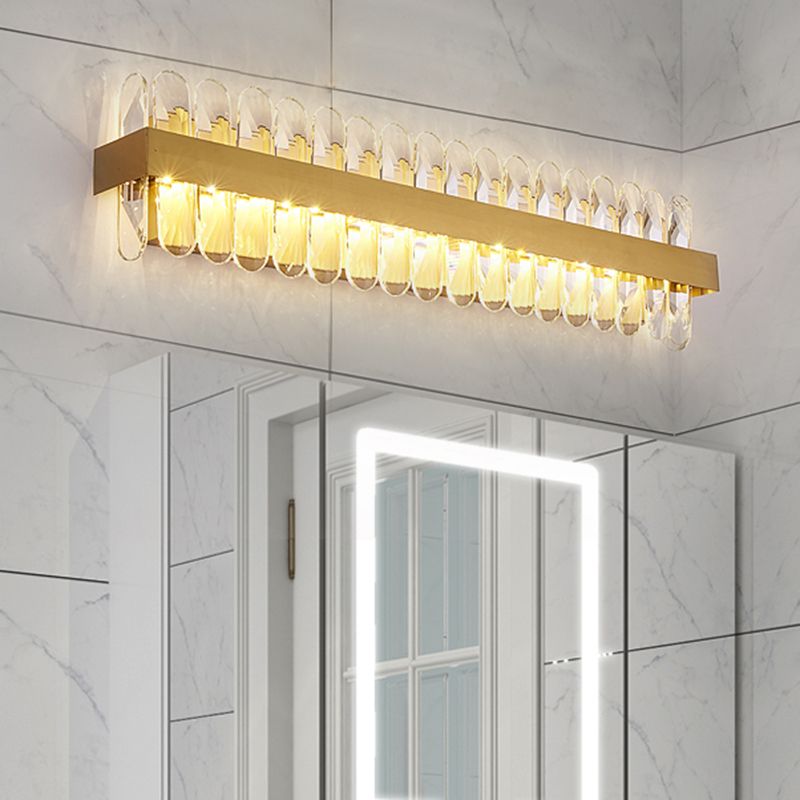 Gold Linear Wall Lighting Idea Contemporary Clear Oval-Cut Crystals LED Bathroom Wall Sconce Lamp