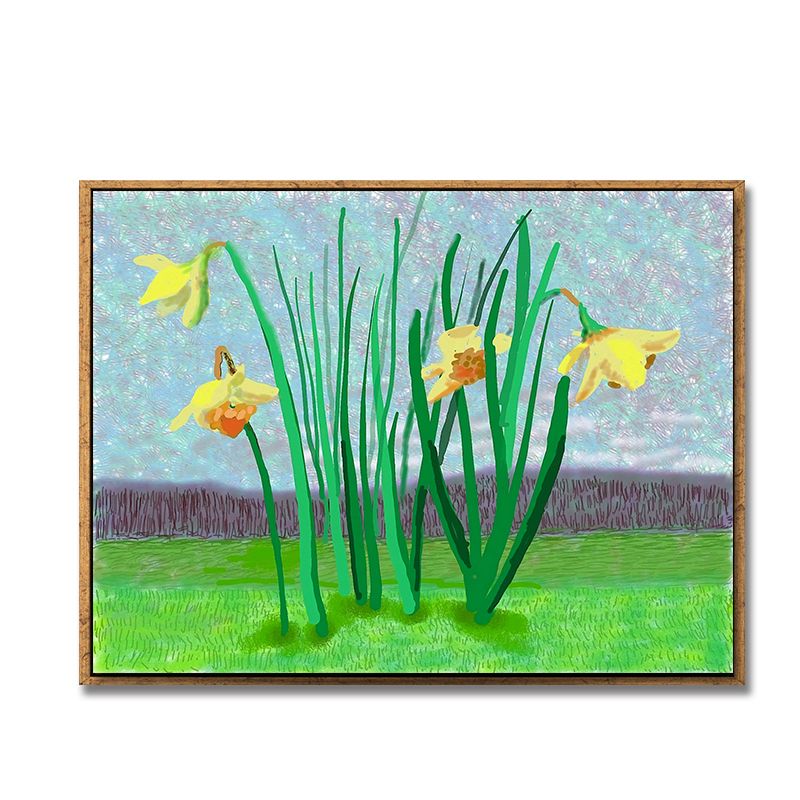 Green Flower and Plant Canvas Rustic Textured Wall Art Decor for Living Room, Multiple Sizes