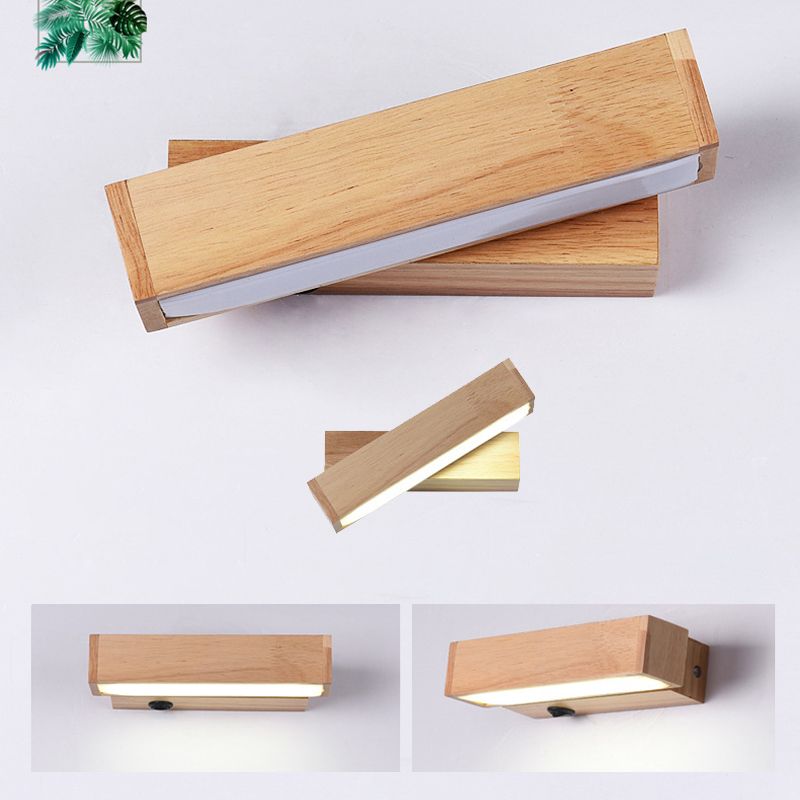 270 ° Rotatable Massivholz LED -Wandlampe 8.3 "breites nordisches Einfachheit rechteckiger Leuchtenlicht