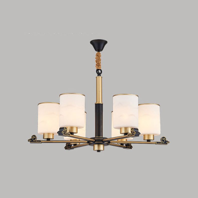 Contemporary Indoor Hanging Light Metal Cylindrical Chandelier with Glass Shade