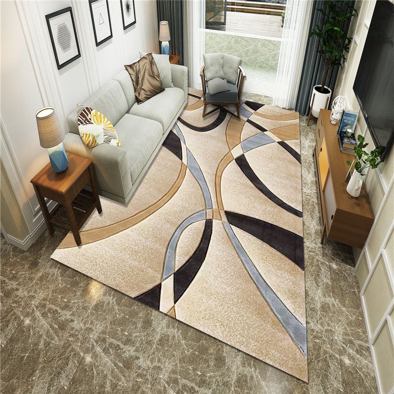 Künstlerischer mehrfarbiger moderner Teppich aus Synthetik, geometrischer Blockteppich, schmutzabweisend, rutschfeste Rückseite, maschinenwaschbarer Teppich zur Dekoration