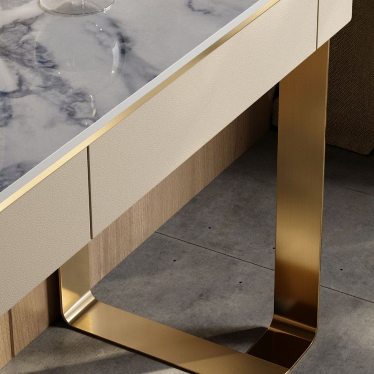 2 Drawers 29.52" High Vanity Set with Stool Stone Top Dressing Table