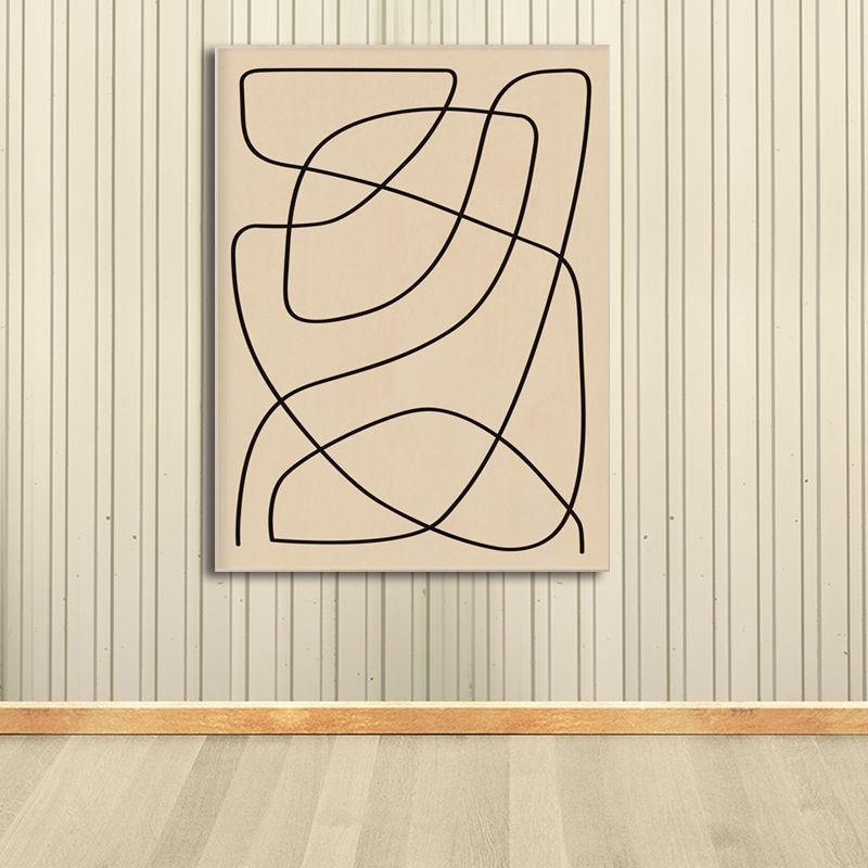 Minimal Free Line Canvas Art in Black on Beige Sitting Room Wall Decor, Textured