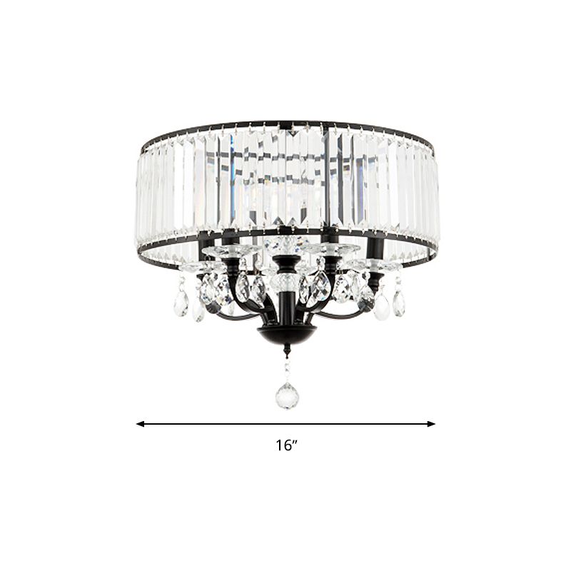 Lámpara de techo semi empotrada con bloque de cristal redondo, lámpara de techo negra contemporánea de 4 cabezales en luz blanca