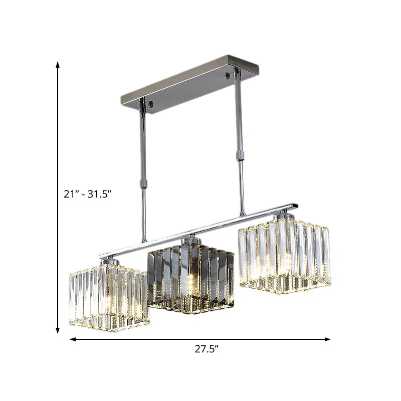 Cube Island Ceiling Light Modernism Crystal Shaded 3/4 Lights Chrome Pendant Light over Table