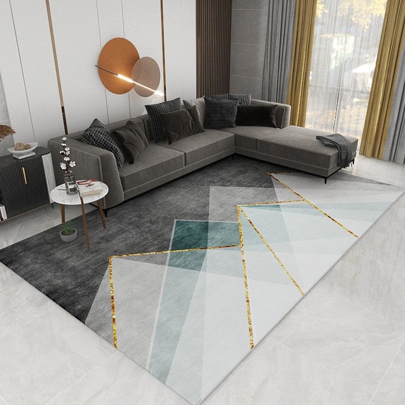 Blue Contemporary Rug Polyester Geometric Area Rug Non-Slip Backing Rug for Living Room