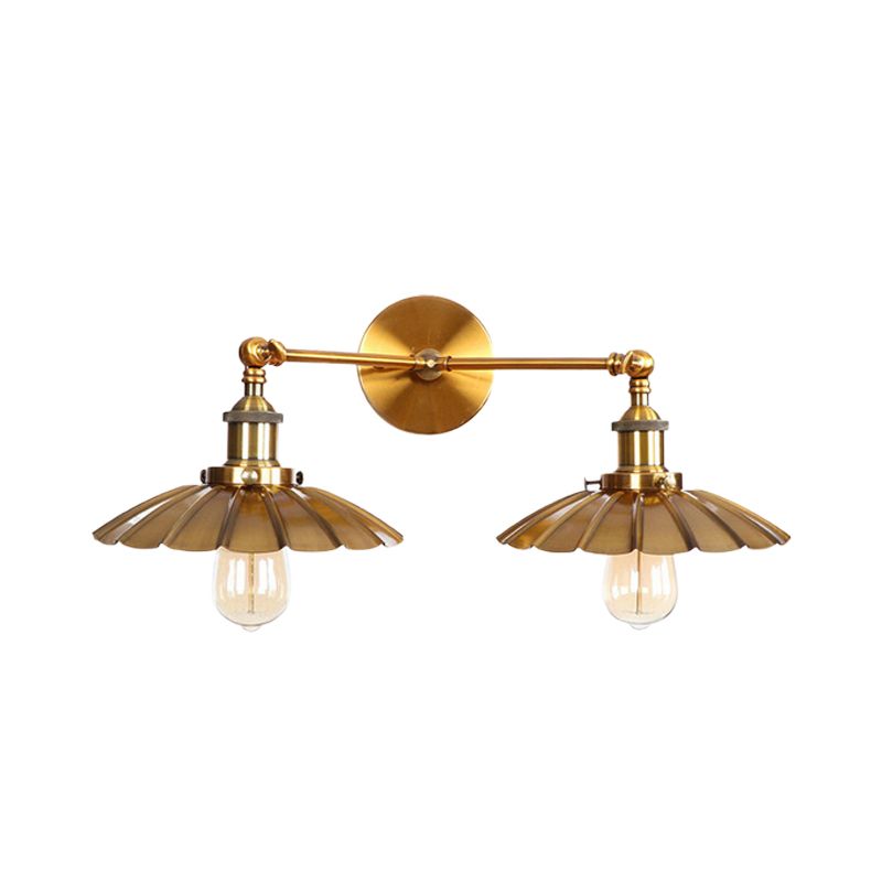 Antique Stylish Scalloped Edge Wall Lamp 2 Heads Metallic Wall Mounted Light in Brass/Rust for Bedroom
