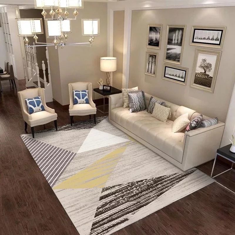 Multi-Colored Living Room Rug Contemporary Geometric Carpet Synthetics Stain Resistant Non-Slip Backing Washable Rug