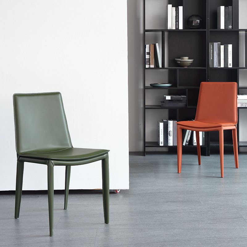 Contemporary Leather Dining Chair Armless Metal Side Chair for Home Use