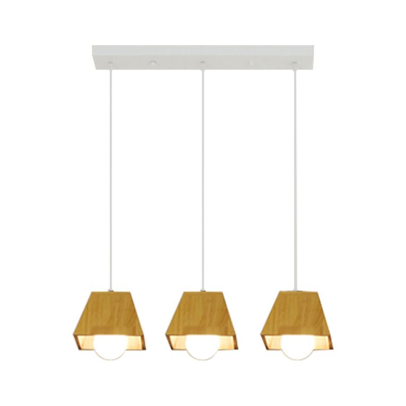 Sich verjüngter geformter Esszimmer LED Deckenleuchte Holz 3 Köpfe nordischer Multi -Licht -Anhänger