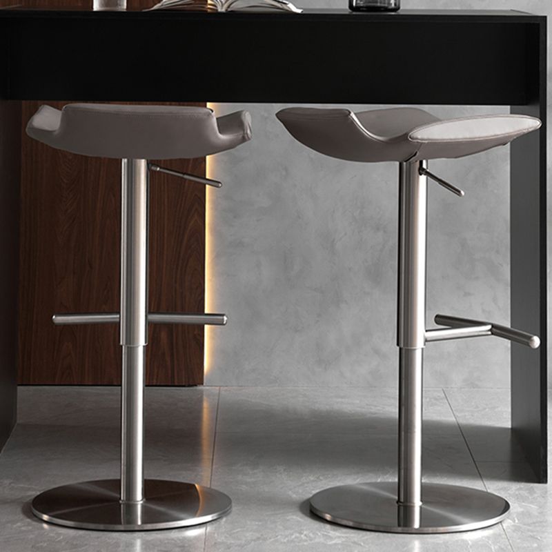 Contemporary Adjustable Backless Counter High Stool with Leather Cushion