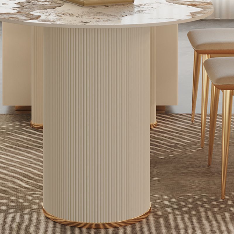 White Stone Top Dinette Table with Double Pedestal Modern Free Form Dining Table