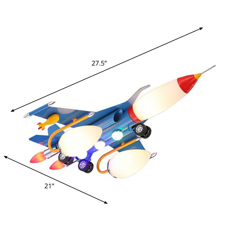 Metallic Aircraft LED Suspension Lighting Contemporary Blue Chandelier Light for Nursery