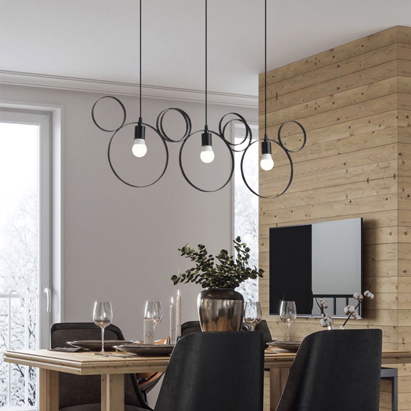 Wrought Iron Bear Pendant Light 3 Lights Modern Style Hanging Lamp in Black