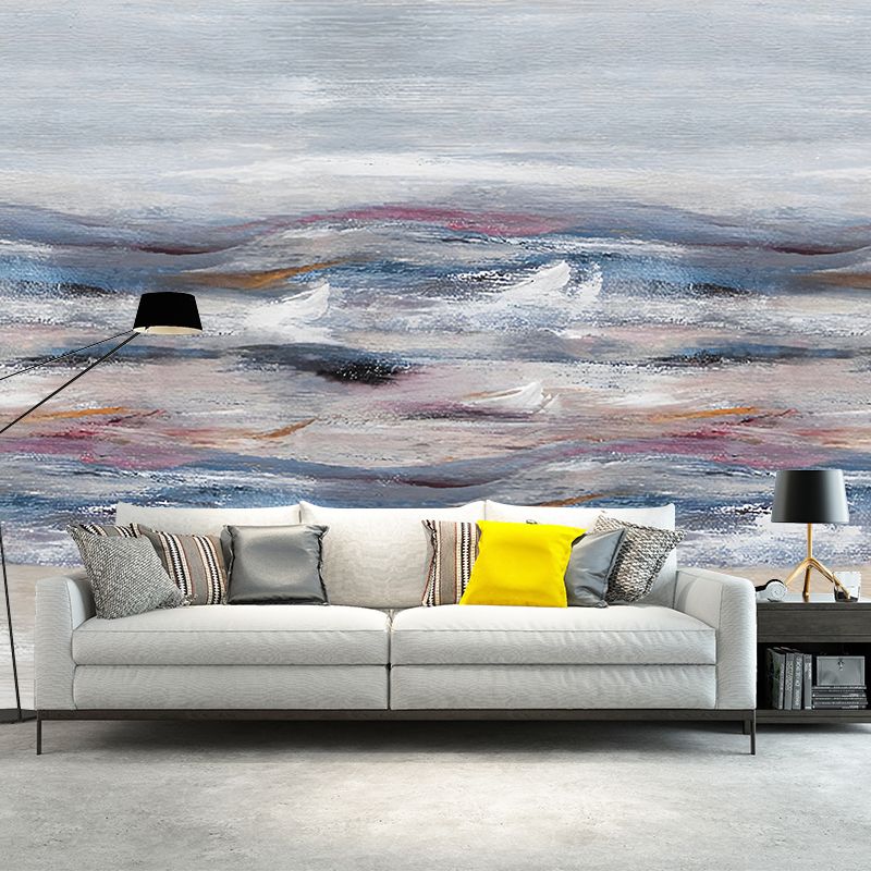 Blue and Purple Simplicity Mural Wallpaper Custom-Printed Ombre Wall Art for Study Room