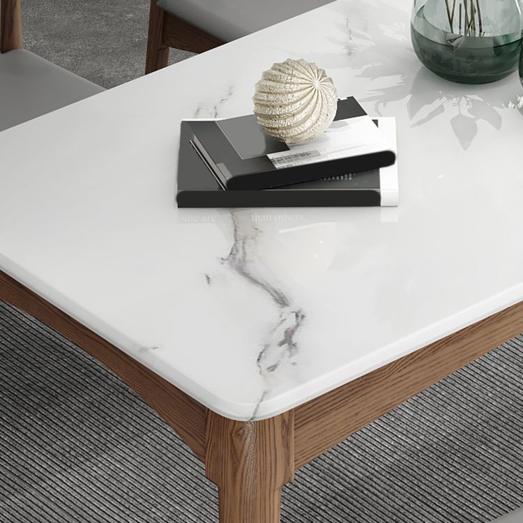 Mid-Century Modern Dining Table Stone Top Table with 4 Wood Legs