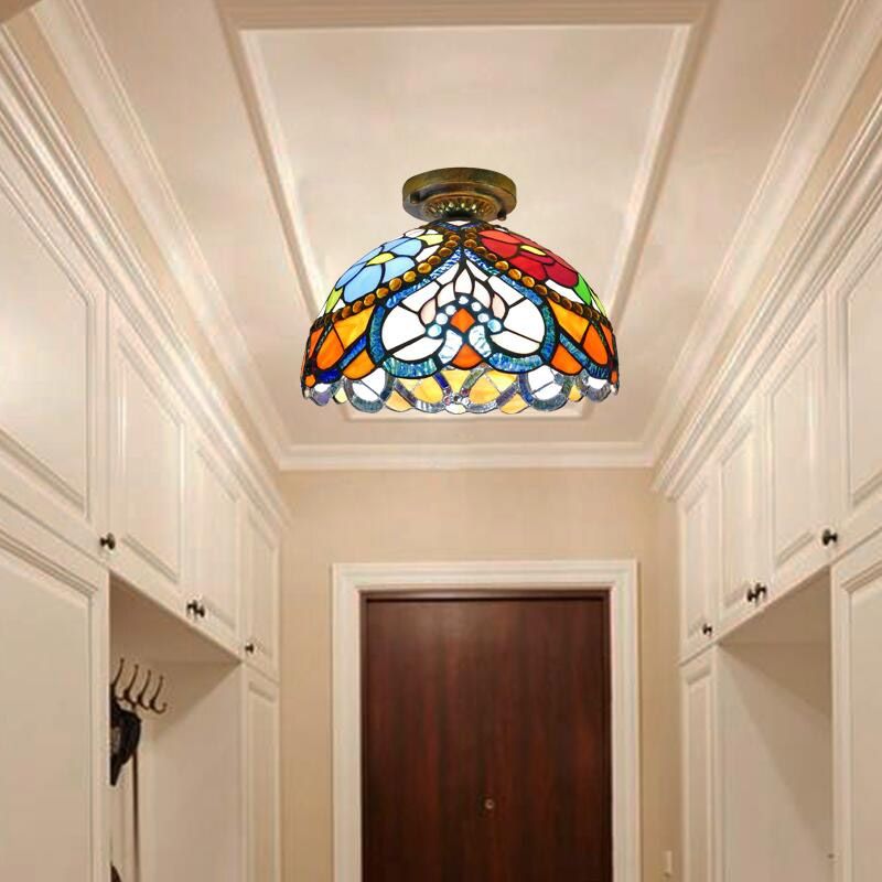 Tiffany Style Bowl Flush Mount Glass Ceiling Light 1 Light for Hallway