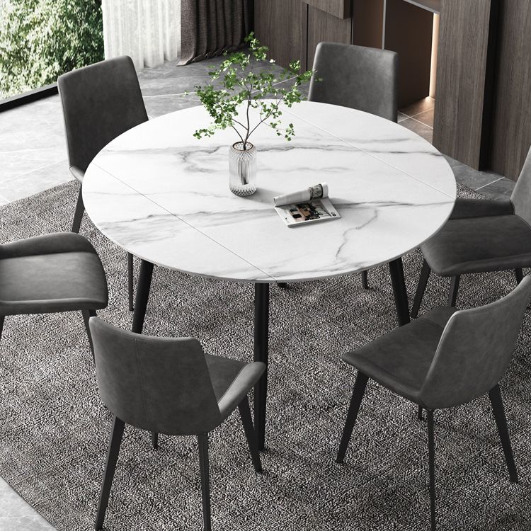 52" Extendable Round Dining Table Modern Adjustable Sintered Stone Top Table with 4 Legs