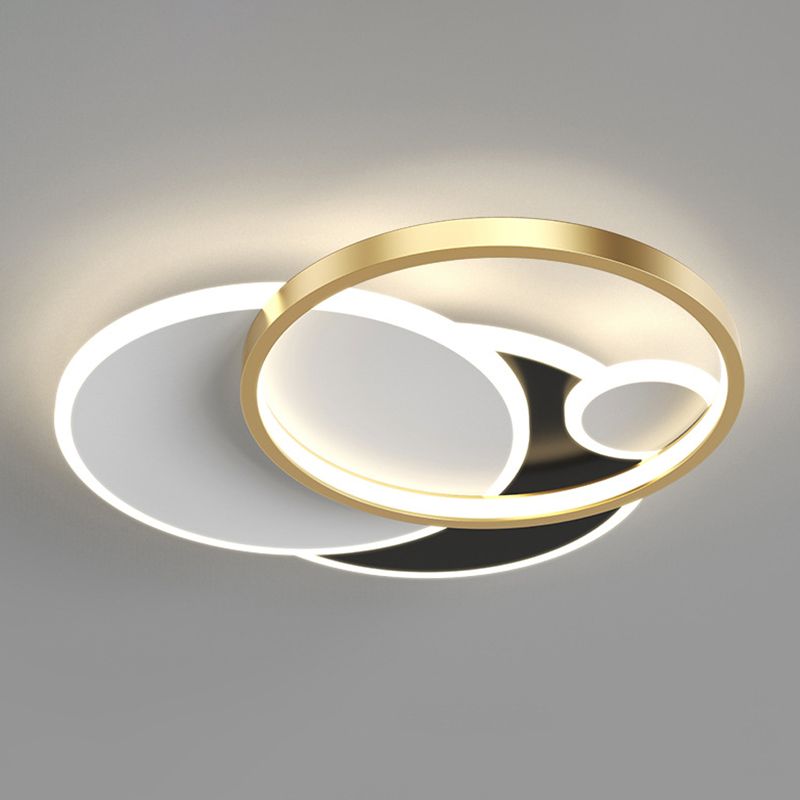 Circulaire moderne Flush Ceiling Light Metallic Bedroom Flush Mount LED Light in Black-White