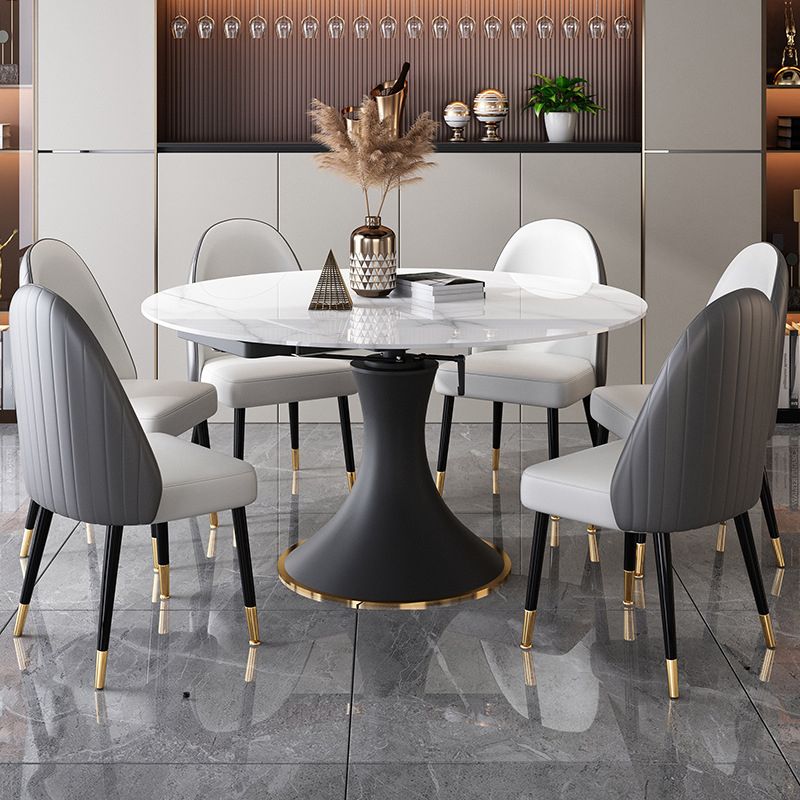 Modern Foldable Sintered Stone Dining Room Set with Black Base Dining Furniture for Home Use