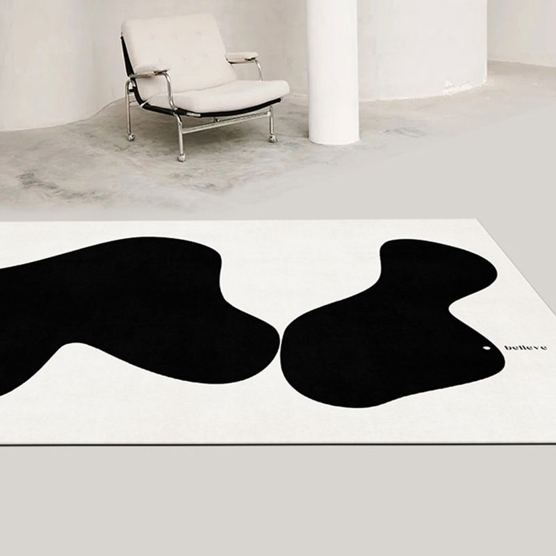 Fashionable Black Modern Rug Color Block Polyester Area Carpet Non-Slip Backing Rug for Bedroom
