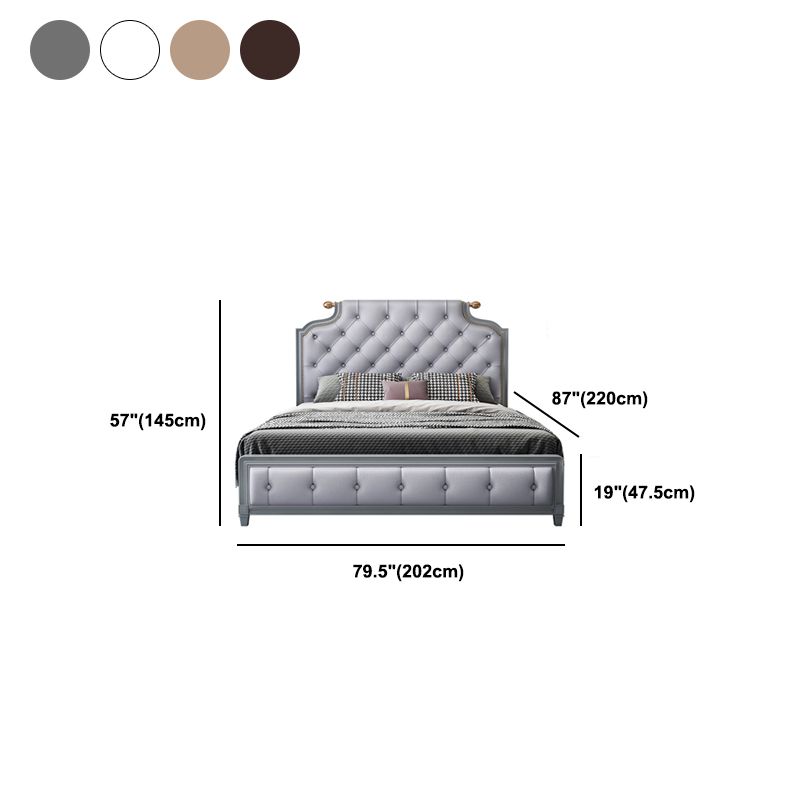 Traditional Tufted Wood Bed Frame 57.09" H Faux Leather Scooped Headboard Bed