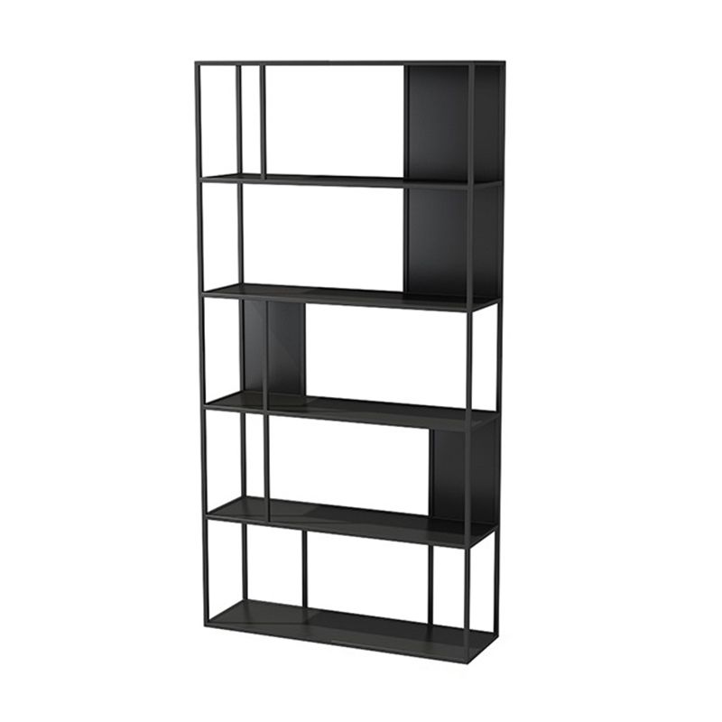 Modern Open Bookcase with Metal Rectangular Shelves for Study Room