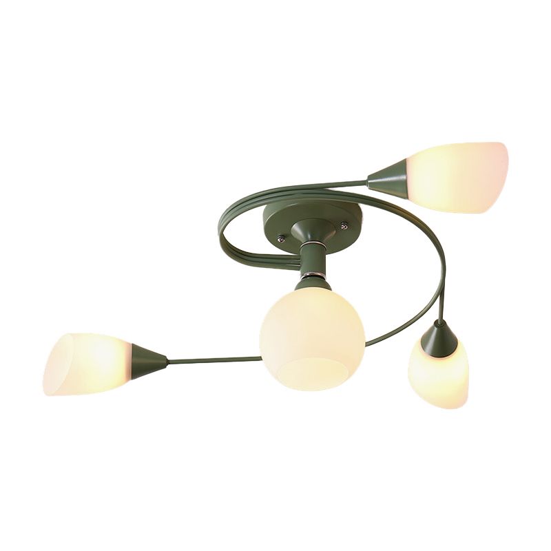 Curly Semi Flush Mount Light Nordic Fer 4/6 HEAD GREN / ROSE / JAUNE PLAFICATION AVEC BLAND D'ECVOIRE DE VERRE