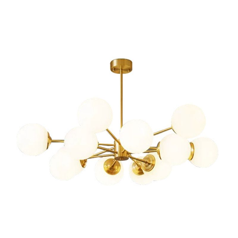 Post-Modern Metal Hanging Chandelier Light Opal Glass Shade Ceiling Chandelier in Gold for Bedroom