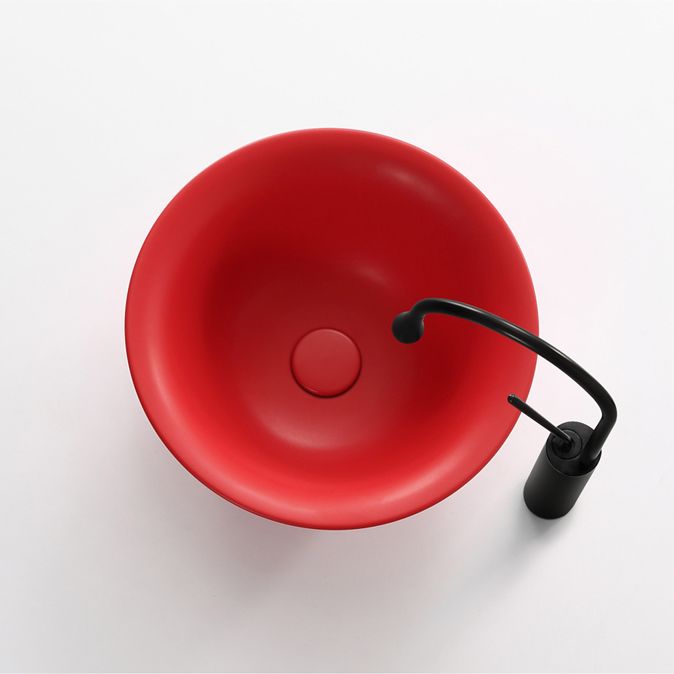 Modern Bathroom Sink Porcelain Round with Pop-Up Drain Vessel Bathroom Sink