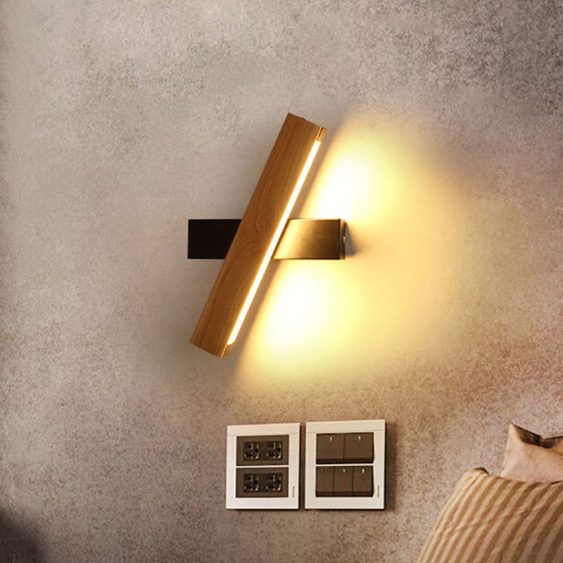 Single Modernism Beige Wall Mounted Sconce Wooden LED Wall Light