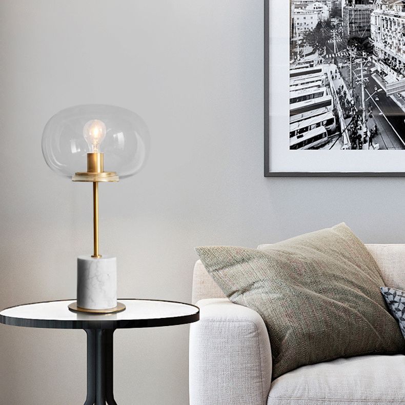 Marble Globe Table Lamp in Modern Luxury Style Electroplate Metal Table Light with Glass Shade