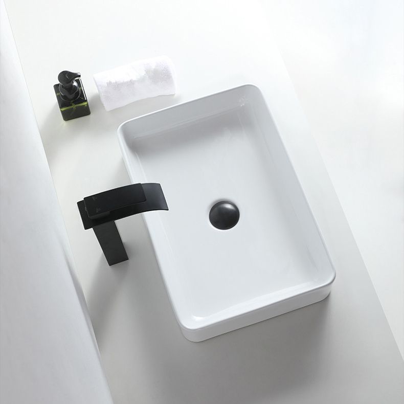 Modern Bathroom Sink Porcelain Rectangular Pop-Up Drain and Drain Assembly Basin Sink