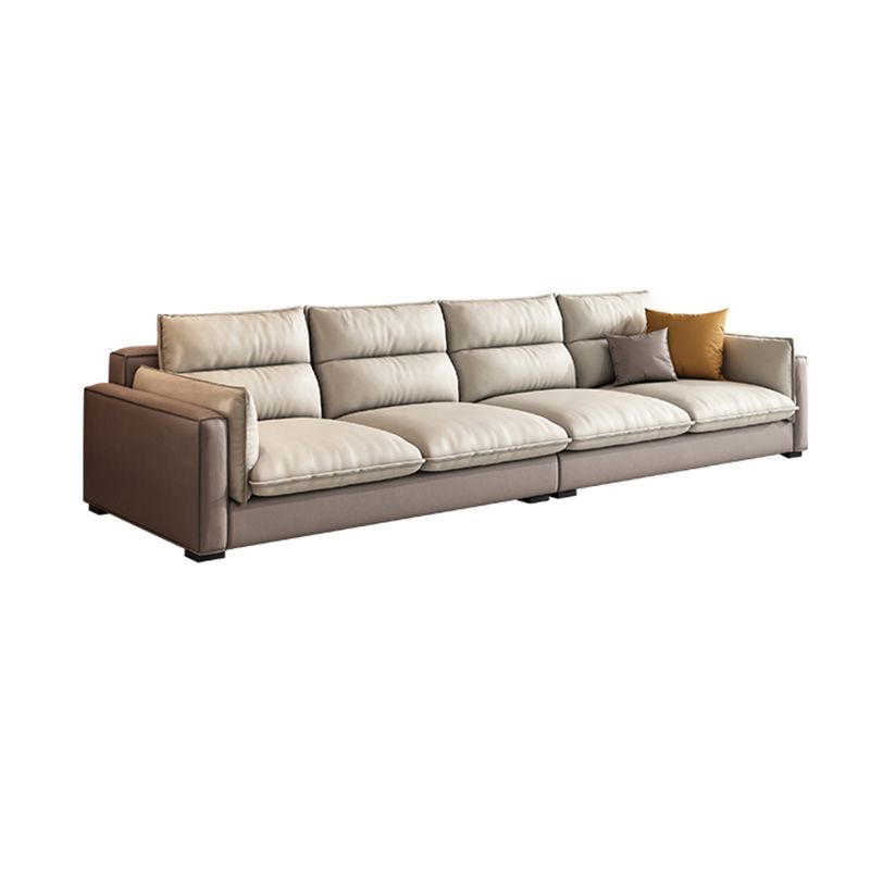 Stain Resistant Beige Stationary Faux Leather Living Room Square Arm Seating