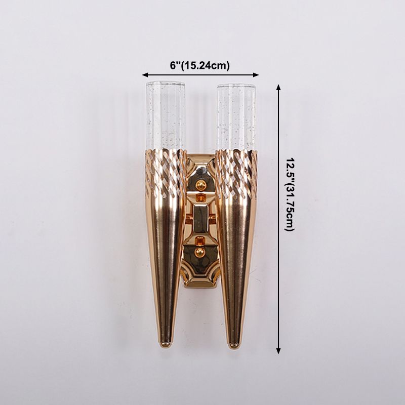 2 Lights Geometric Shade Wall Sconce Modern Crystal Wall Mount Light Fixture in Gold