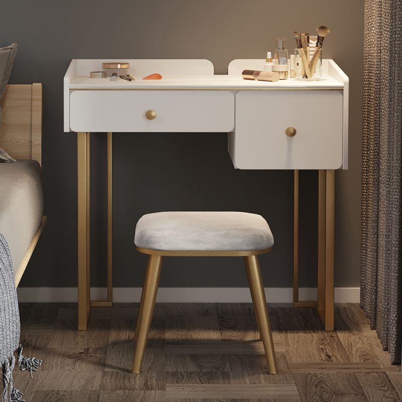 Luxurious 2 Storage Drawers Vanity Set with Padded Stool in White/Grey