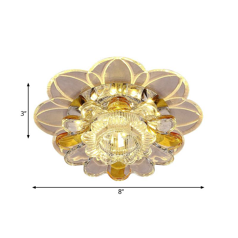 LED-Unterputz-Deckenleuchte, minimalistische Veranda-Unterputzleuchte mit blütenblattförmigem, klarem Kristallschirm in warmem/weißem/mehrfarbigem Licht
