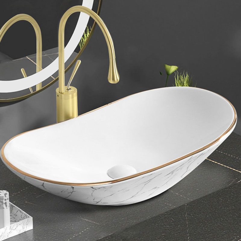 Modern Vessel Lavatory Sink Rectangular Porcelain Shut-Off Valve Included Bathroom Sink