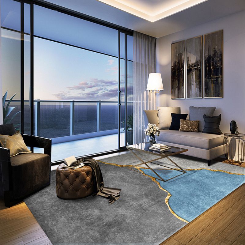 Grey Casual Rug Polyester Graphic Indoor Rug Washable Rug for Home Decor