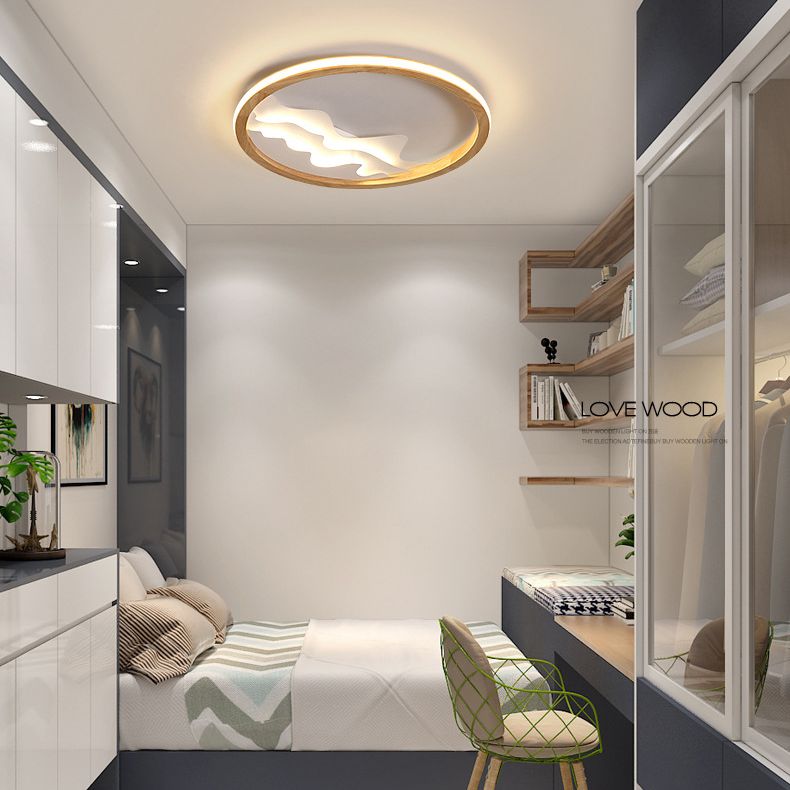 Houten Ring Vormige Flush Light Fixture Minimalistische LED Plafond Licht voor Slaapkamer