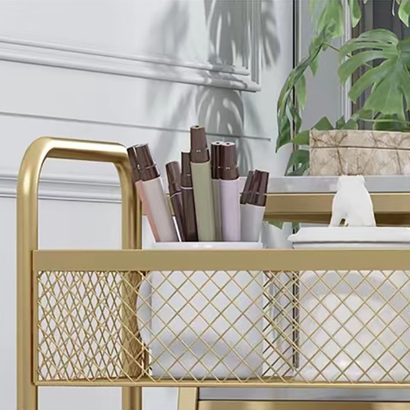 Glam Style Standard Bookcase Metal Vertical Bookshelf with Wheels