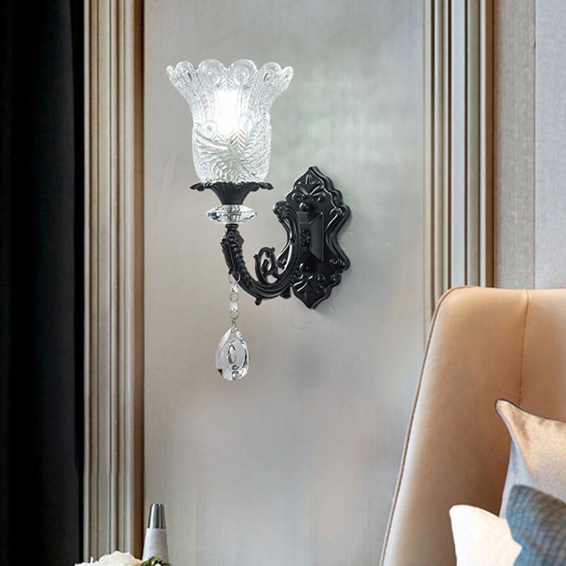 Éclairage mural minimaliste 1/2-Bulb avec une teinte en verre en cristal clair lampe de montage mural de fleur noire