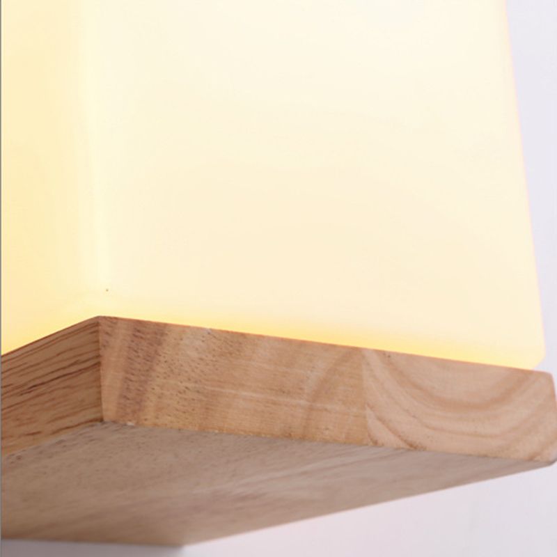 Nordic Style Squared Wall Sconce Lighting Wooden Bedroom Wall Light Sconce in White