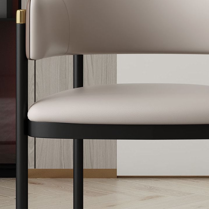 Modern Open Back Arm Chair Metal and Faux Leather Dining Chair