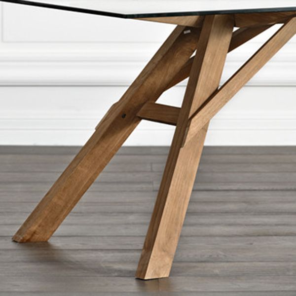 Glass Top Dining Table Modern Dining Table with Solid Wood Base