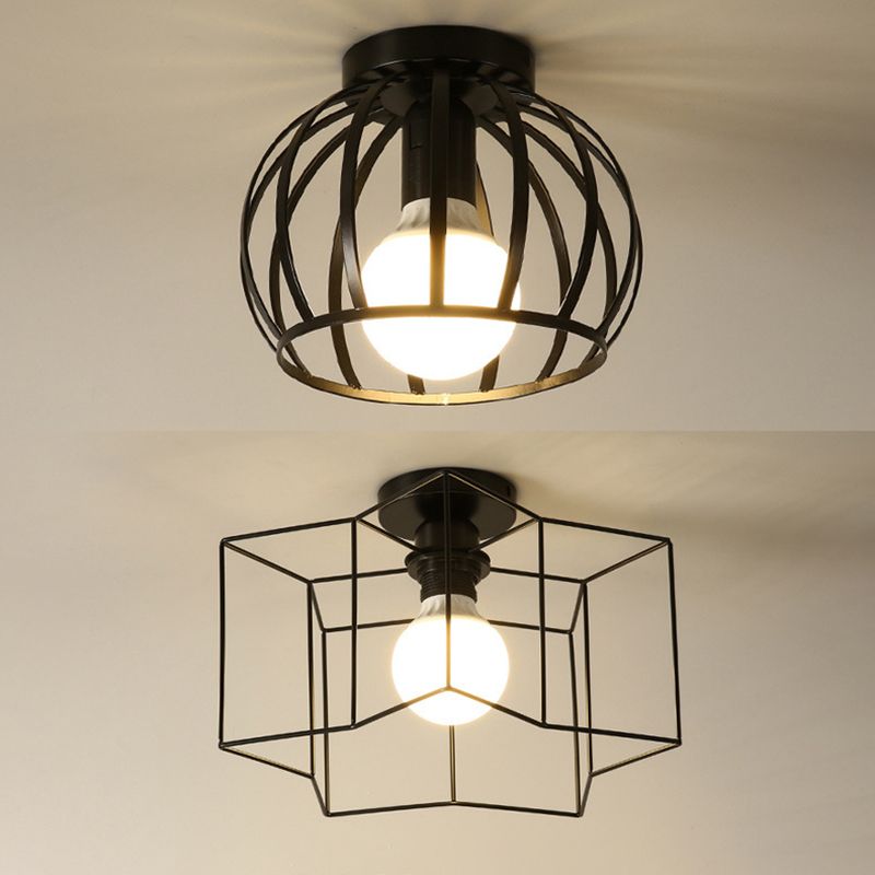 Industrial Creative Ceiling Fixture Wrought Iron Geometric Flush Mount for Corridor