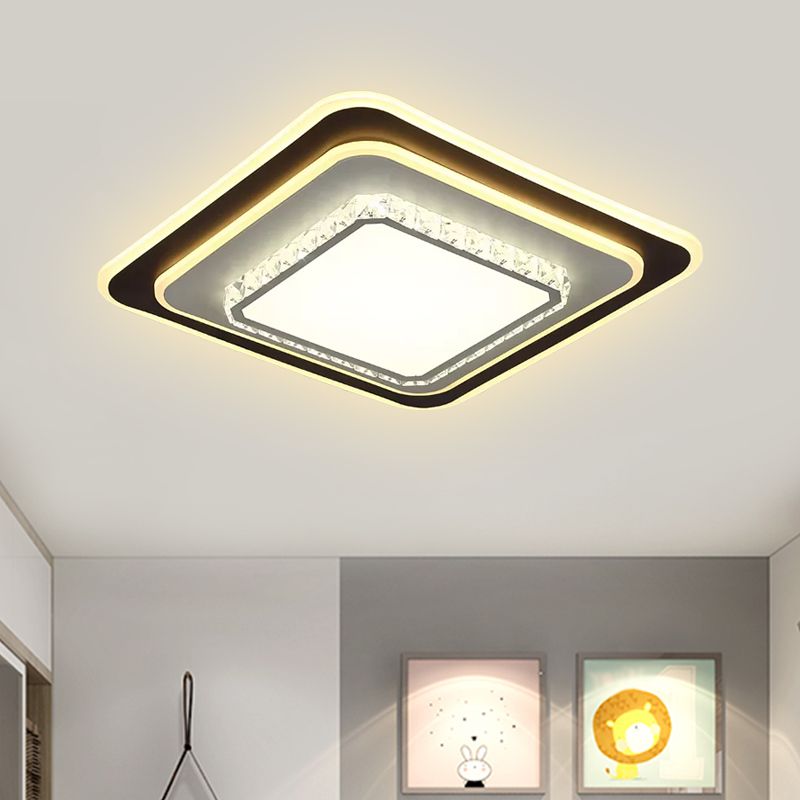 Round/Square Sleeping Room Flushmount Clear Beveled Crystal LED Minimalist Close to Ceiling Lamp in Black