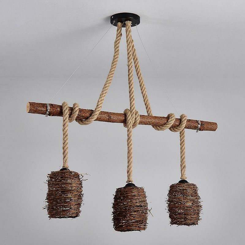 Industrial Style Cylinder Island Pendants Rope Pendant Lights for Dining Room