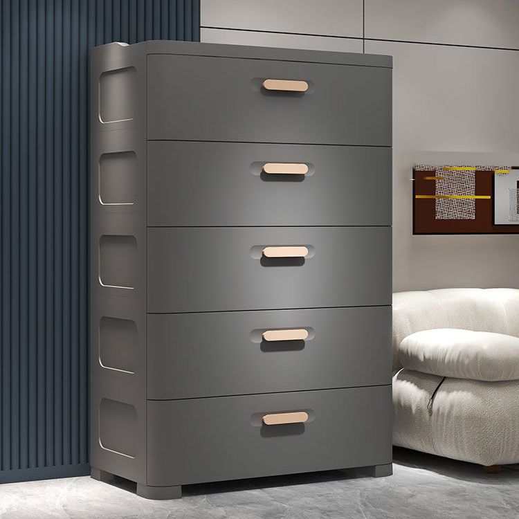 Contemporary Vertical Plastic Kids Nightstand with 5 Drawers for Bedroom