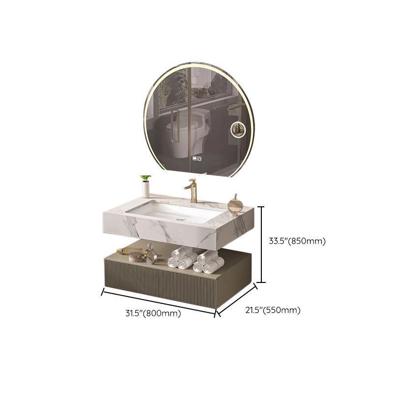 Bathroom Vanity Set Round LED Mirror Rectangular Sink Sink Vanity